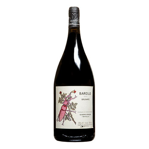 a bottle of wine with a beatle on it